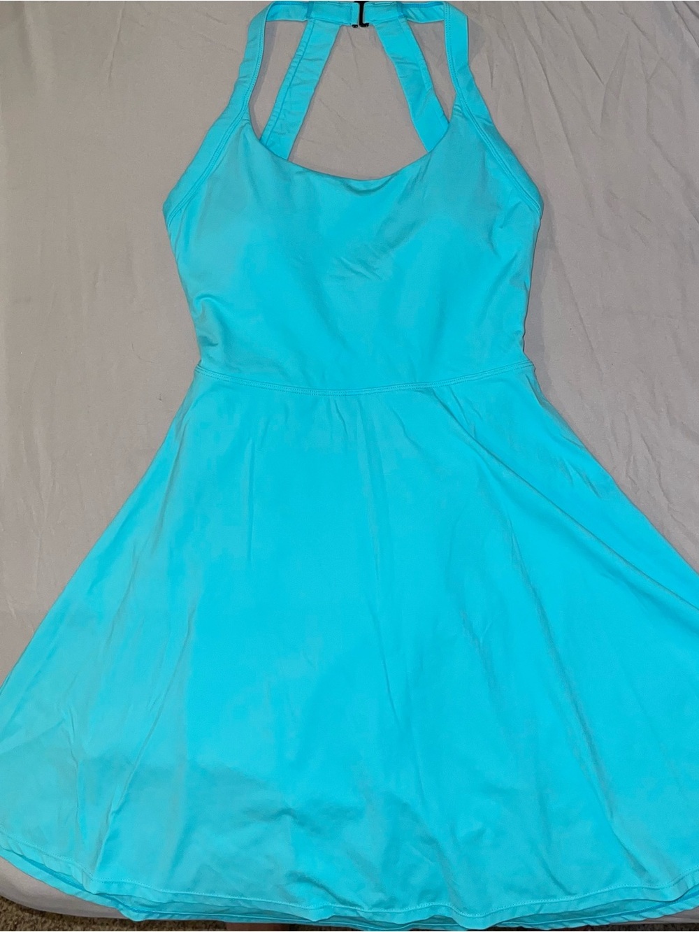 HALARA Turquoise Halter Fit-and-Flare Mini Dress